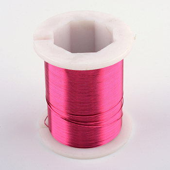 Round Copper Jewelry Wire, Deep Pink, 26 Gauge, 0.4mm, about 98.42 Feet(30m)/roll