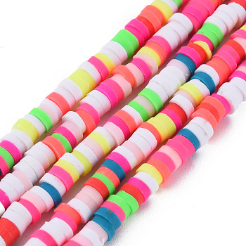Handmade Polymer Clay Beads Strands, for DIY Jewelry Crafts Supplies, Luminous, Disc/Flat Round, Colorful, 4x0.5~1.5mm, Hole: 1.4mm, about 283~289pcs/strand, 15.75 inch~15.94 inch(40~40.5cm)
