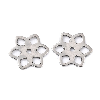 201 Stainless Steel Charms, Flower, Stainless Steel Color, 14x14x0.8mm, Hole: 1.5mm