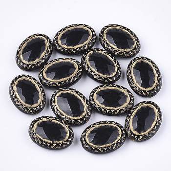 Plating Acrylic Beads, Metal Enlaced, Oval, Black, 17.5x13.5x6mm, Hole: 1.6mm