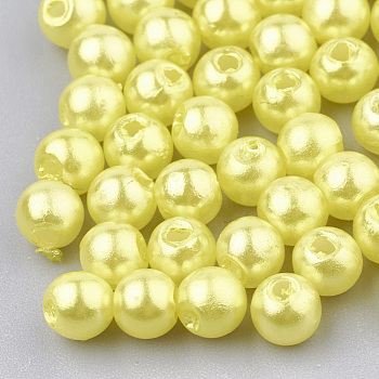 ABS Plastic Beads, Imitation Pearl , Round, Yellow, 6x5.5mm, Hole: 1.5mm, about 4700pcs/500g