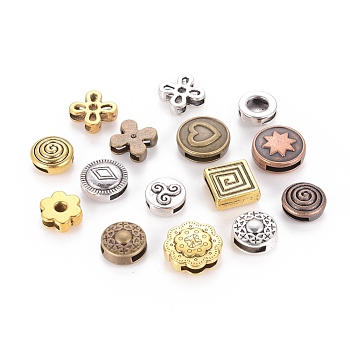 Tibetan Style Slide Charms, Mixed Shapes, Mixed Color, 10~19.5x8~16x2.5~5.5mm, Hole: 1.5~8x5~11mm.