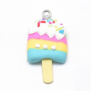Handmade Polymer Clay Pendants, Ice Lolly, Colorful, 36~37x18~19x6~8mm, Hole: 2mm