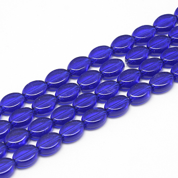 Transparent Glass Beads Strands, Oval, Medium Blue, 9x6x4mm, Hole: 1mm, about 34pcs/strand, 11.8 inch