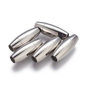 Smooth 304 Stainless Steel Magnetic Clasps with Glue-in Ends, Oval, Stainless Steel Color, 30x11mm, Hole: 6mm