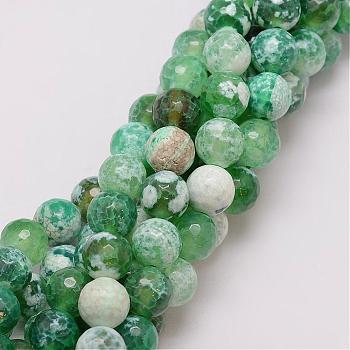 Natural Fire Crackle Agate Bead Strands, Dyed, Faceted, Round, Medium Sea Green, 10mm, Hole: 1.5mm, about 38pcs/strand, 14 inch
