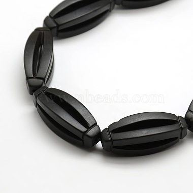 Natural Oval Black Stone Beads Strands(G-P062-43)-3
