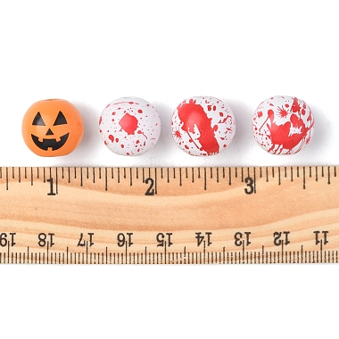 40pcs 4 couleurs perles en bois naturelles imprimées sur le thème d'halloween(WOOD-FS0001-03)-6