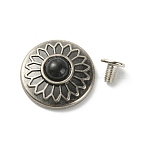Alloy Decorative Rivets, with Synthetic Turquoise and Iron Screws, for Purse, Bags, Leather Crafts Decoration, Flat Round with Flower Pattern, Black, 20x6.7mm, Hole: 2.5mm(FIND-TAC0017-12AS-02)