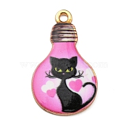 Alloy Pendant, Lead Free & Cadmium Free & Nickel Free, Lamp Bulb with Cat Shape, Hot Pink, 28x17x1.5mm, Hole: 1.8mm(ENAM-M061-04G-11)