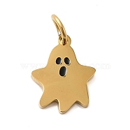 Halloween 304 Stainless Steel Charms, with Enamel and Jump Ring, Ghost Charm, Real 14K Gold Plated, 10x8x0.9mm, Hole: 2.7mm(STAS-K263-16G)