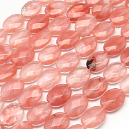 Faceted Oval Cherry Quartz Glass Beads Strands, 15.5~16x11.5~12x6mm, Hole: 1mm, about 13pcs/strand, 8.26 inch(G-R303-15)