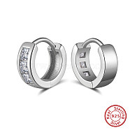 925 Sterling Silver Cubic Zirconia Hoop Earrings, Real Platinum Plated, 11x4mm(EJEW-L294-015P)