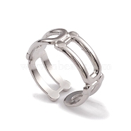 304 Stainless Steel Hollow Out Oval Wrap Open Cuff Rings for Women, Stainless Steel Color, Inner Diameter: 16.8mm(RJEW-G285-51P)