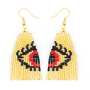 MIYUKI Glass Seed Beads Chandelier Earrings for Women, Eye Pattern Tassel Dangle Earrings, Red, Golden, 100mm(EJEW-MIE200006-A)
