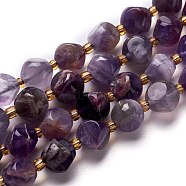Natural Amethyst Beads Strand, with Seed Beads, Six Sided Celestial Dice, 7.87''(20cm), 10~10.5x10~10.5x10~10.5mm, Hole: 0.5mm, about 16pcs/strand(G-M367-29C)