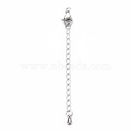 304 Stainless Steel Chain Extender, Cadmium Free & Nickel Free & Lead Free, with Teardrop and Lobster Claw Clasps, Stainless Steel Color, 50mm, Hole: 2.5mm(STAS-N088-39P)