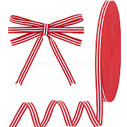 Elite 47~50 Yards Polyester Stripe Ribbons, Garment Accessories, White, Red, 3/8 inch(10mm)(OCOR-PH0002-91)