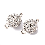 Alloy Rhinestone Magnetic Clasps with Loops, Oval, Platinum, 19.5x12mm, Hole: 1.5mm(RB-H116-3-N-1)