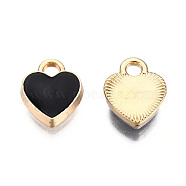 Light Gold Plated Alloy Charms, with Enamel, Heart, Black, 10x8.5x2.5~3.5mm, Hole: 1.8mm(ENAM-T009-01A-01)