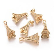 Brass Micro Pave Cubic Zirconia Pendants, Nickel Free, Eiffel Tower, Real 18K Gold Plated, 20x18x18mm, Hole: 2x3mm(KK-F803-15G-NF)