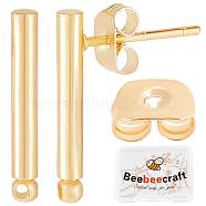 20Pcs Brass Round Bar Stud Earring Findings, with 925 Sterling Silver Pins and Horizontal Loops, with 20Pcs Ear Nuts, Nickel Free, Real 18K Gold Plated, 15x2mm, Hole: 1mm, Pin: 0.7mm(KK-BBC0004-93)