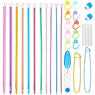 Afghan Aluminum Knitting Needles Set, with Plastic Sewing Scissors & Crochet Knitting Row Round Stitch Maker Counter, Aluminum Stitch Holder, ABS Plastic Knitting Crochet Locking Stitch Markers Holder, Mixed Color, 270~274x2~8mm, 11pcs/set(TOOL-GF0001-47)