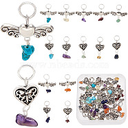4 Sets 2 Styles Chakra Natural & Synthetic Mixed Stone Chips Alloy Pendants, Antique Silver, Heart & Heart Wing Charms, Mixed Dyed and Undyed, 20~23mm, 2 sets/style(FIND-CN0001-40)