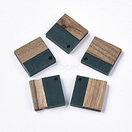Resin & Walnut Wood Pendants, Rhombus, Dark Slate Gray, 24x24x3~4mm, Hole: 2mm(X-RESI-S358-53G)