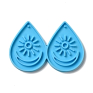 DIY Teardrop with Moon & Sun Pendant Silicone Molds, Resin Casting Molds, for UV Resin & Epoxy Resin Jewelry Making, Deep Sky Blue, 58x84.5x4mm, Hole: 2mm, Inner Diameter: 54.5x40mm(DIY-I099-08)