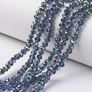 Electroplate Transparent Glass Beads Strands, Half Multi-color Plated, Faceted, Rondelle, Dodger Blue, 4x3mm, Hole: 0.4mm, about 130pcs/strand, 16.54 inch(42cm)(EGLA-A034-T4mm-Q14)