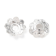 Brass Bead Caps, Cadmium Free & Lead Free, Flower, 925 Sterling Silver Plated, 7x7x2mm, Hole: 1.8mm(KK-R149-15S)