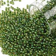 TOHO Round Seed Beads, Japanese Seed Beads, (393) Inside Color Topaz/Opaque Green Lined, 11/0, 2.2mm, Hole: 0.8mm, about 1110pcs/10g(X-SEED-TR11-0393)