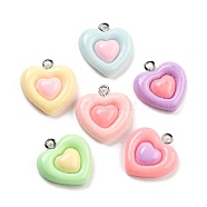 Opaque Resin Pendants, Heart  Charms with Platinum Tone Iron Loops, Mixed Color, 20x18x6mm, Hole: 2mm(RESI-G101-02)