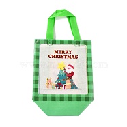 Christmas Theme Laminated Non-Woven Waterproof Bags, Heavy Duty Storage Reusable Shopping Bags, Rectangle with Handles, Lime, Christmas Themed Pattern, 11x22x23cm(ABAG-B005-02A-02)
