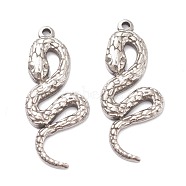 304 Stainless Steel Pendants, Snake, Stainless Steel Color, 27x12x2mm, Hole: 1.2mm(STAS-G244-12P)