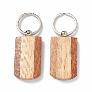 Wooden Keychain, with Stainless Steel Key Rings, Rectangle, Bisque, 8.3cm(KEYC-H018-01)