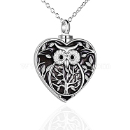 Alloy Heart with Owl Urn Ashes Pendant Necklace with Enamel, Memorial Jewelry for Men Women, Platinum, 17.72 inch(45cm)(BOTT-PW0002-014P)