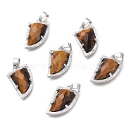 Natural Tiger Eye Pendants, with Brass Findings,  Knife, Faceted, Platinum, 23x14x6mm, Hole: 5.5x3.5mm(G-O176E-08P)