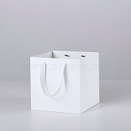 Solid Color Kraft Paper Gift Bags with Ribbon Handles, for Birthday Wedding Christmas Party Shopping Bags, Square, White, 15x15x15cm(PAAG-PW0001-103A-01)