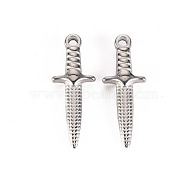 304 Stainless Steel Pendants, Dagger, Stainless Steel Color, 24x9x4mm, Hole: 1.4mm(STAS-S116-159P)