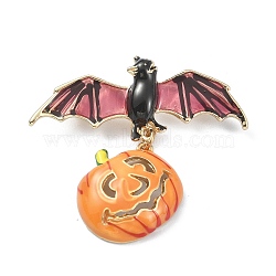 Alloy Glass Rhinestone Brooches, Enamel Pins, for Halloween, Pumpkin, 41mm(JEWB-R017-09)