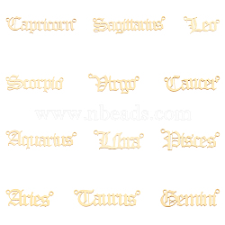 201 Stainless Steel Links, Twelve Constellations, Old English, Laser Cut, Golden, 12pcs/Box(STAS-UN0020-18G)