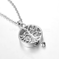 Non-Tarnish Stainless Steel Pendant Necklaces, Urn Ashes Necklaces, Tree of Life, Stainless Steel Color, 19.69 inch(50cm)(PW-WG56294-02)