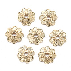 Brass Bead Caps, 4-Petal, Flower, Real 18K Gold Plated, 7.5x2mm, Hole: 1.2mm(X-KK-K244-01G)