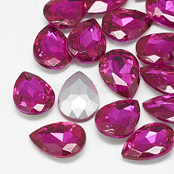 Pointed Back Glass Rhinestone Cabochons, Back Plated, Faceted, teardrop, Rose, 18x13x5mm(RGLA-T081-13x18mm-09)