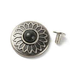 Alloy Decorative Rivets, with Synthetic Turquoise and Iron Screws, for Purse, Bags, Leather Crafts Decoration, Flat Round with Flower Pattern, Black, 20x6.7mm, Hole: 2.5mm(FIND-TAC0017-12AS-02)