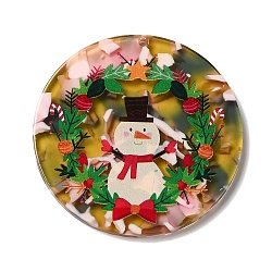 Transparent Christmas Themed Cellulose Acetate(Resin) Pendants, Flat Round Charms, Snowman, 44x3mm, Hole: 1.8mm(OACR-L018-03F)