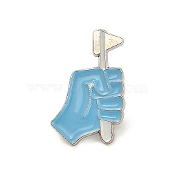 Fist with Flag Enamel Pins, Alloy Brooches for Backpack Clothes, Cyan, 30.5x20mm(JEWB-R050-02P-05)