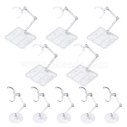 10Pcs 2 Styles Plastic Model Assembled Action Figure Display Holders, Doll Model Support Stands, with Alloy Findings, Rectangle & Round, Clear, 73~49.5x49.5~93x110~140mm, 5pcs/style(FIND-GL0001-79)